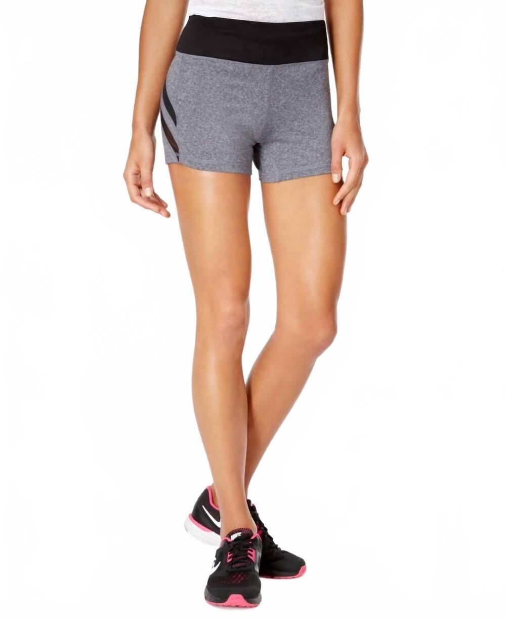 NEW MATERIAL GIRL women's active mesh stripe shorts in heather charcoal